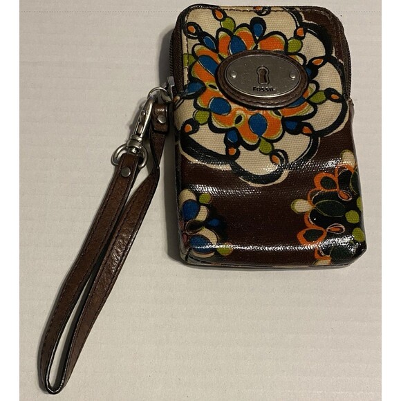 FOSSIL Key-Per Floral Coated Canvas Wristlet Wallet Top Zip - Picture 1 of 9